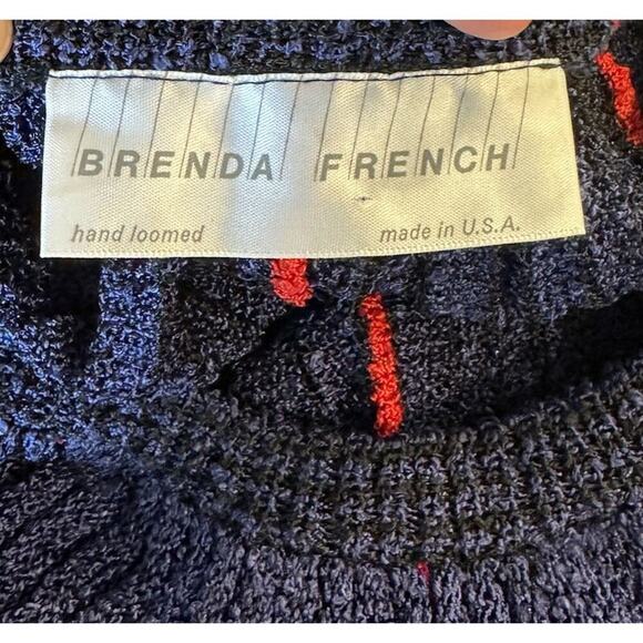 Vintage Brenda French Navy Blue Red Striped Pullover Sweater Artsy Hand Loomed - Picture 7 of 12